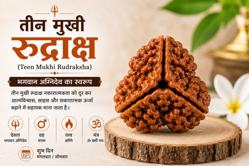 तीन मुखी रुद्राक्ष: लाभ, पहनने के नियम, पहचान, मंत्र, कीमत और सम्पूर्ण जानकारी