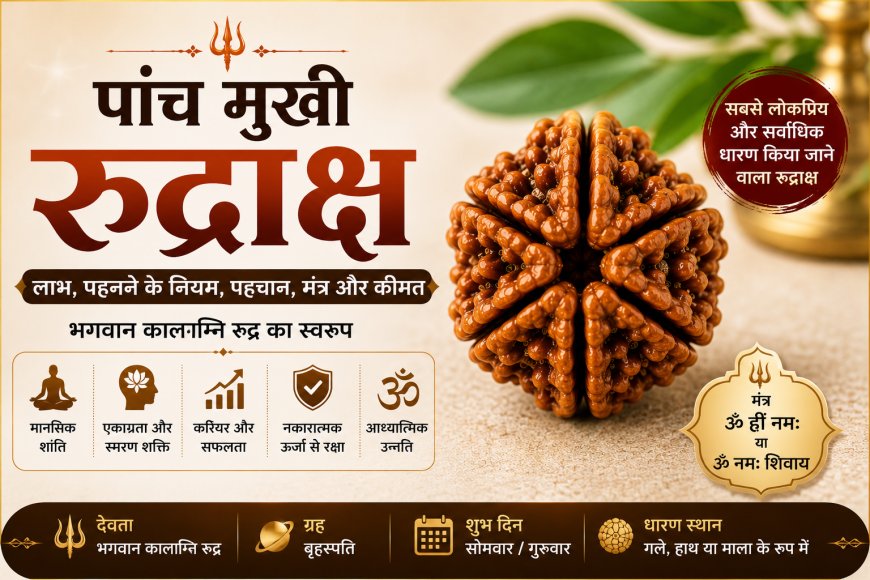 पांच मुखी रुद्राक्ष: लाभ, पहनने के नियम, पहचान, मंत्र, कीमत और सम्पूर्ण जानकारी