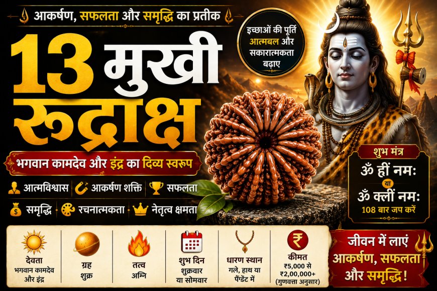 तेरह मुखी रुद्राक्ष (Terah Mukhi Rudraksha): सम्पूर्ण जानकारी, लाभ, पहचान, धारण विधि, नियम, सावधानियां और आध्यात्मिक महत्व