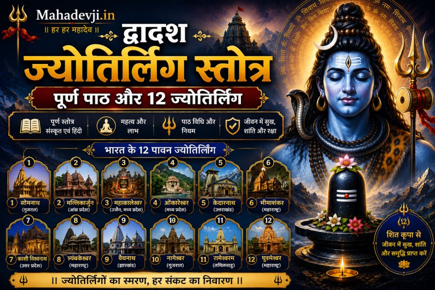 द्वादश ज्योतिर्लिंग स्तोत्र: पूर्ण पाठ और 12 ज्योतिर्लिंग | Mahadevji.in